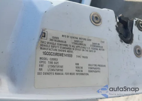 1998 Chevrolet C2500 Fleetside из США, поврежденный, VIN 1GCGC29R5WE141659